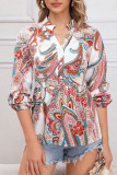 Printed V-Neck Casual Long Sleeve Shirt