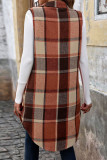 Sleeveless Lapel Cardigan Checkered Vest