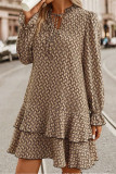 Printed V-Neck Lace Up Loose Long Sleeved Dress