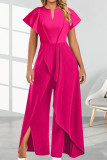 V-Neck Irregular Wide Leg Jumpsuit Pants