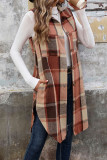 Sleeveless Lapel Cardigan Checkered Vest