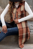 Sleeveless Lapel Cardigan Checkered Vest