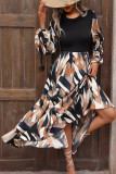 Round Neck Printed Long Sleeved Dress