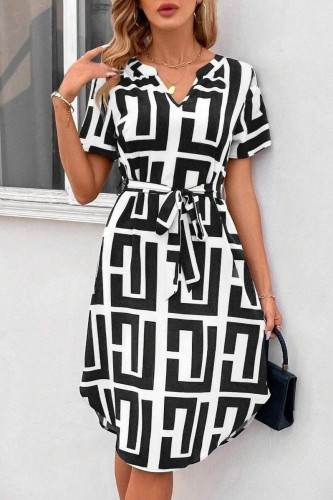 V-Neck Short Sleeved Striped Dress