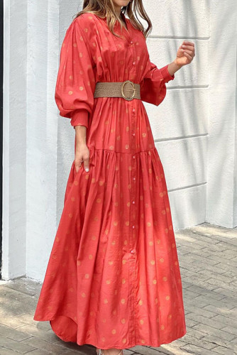 Polka Dot Printed Lantern Sleeve Dress