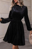 Solid Color Velvet Long Sleeved Dress
