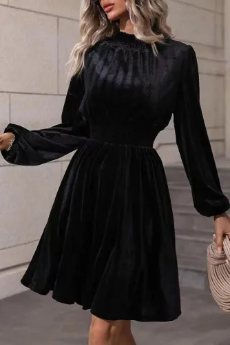 Solid Color Velvet Long Sleeved Dress