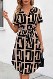 V-Neck Short Sleeved Striped Dress