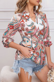 Printed V-Neck Casual Long Sleeve Shirt