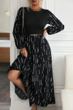 Round Neck Printed Long Sleeved Dress