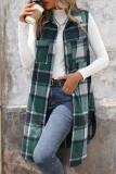 Lapel Long Plaid Sleeveless Jacket Vest