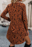 Leopard Print Stand Up Collar Long Sleeved Dress