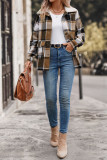 Fashionable Collar Plaid Long Sleeved Jacket