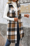 Lapel Long Plaid Sleeveless Jacket Vest