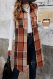 Lapel Long Plaid Sleeveless Jacket Vest