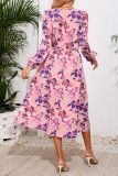 Printed High Waisted Long Sleeved Dress