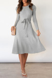 High Waisted Bubble Long Sleeved Knitted Dress