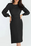 Pleated Long Sleeved Knitted Dress