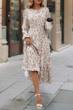 Round Neck Long Sleeved Ruffle Edge Dress
