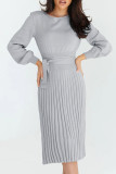 Pleated Long Sleeved Knitted Dress