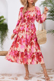 Flower Print Square Neck Long Sleeve Dress