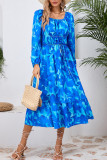 Flower Print Square Neck Long Sleeve Dress