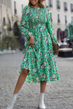 Printed High Waisted Long Sleeved Dress
