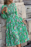 Printed High Waisted Long Sleeved Dress