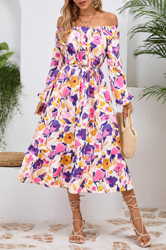 Flower Print Square Neck Long Sleeve Dress