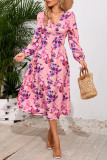 Printed High Waisted Long Sleeved Dress