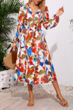 Printed High Waisted Long Sleeved Dress