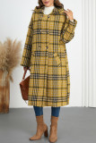 Lapel Hooded Checkered Long Sleeve Jacket