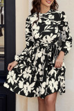 Round Neck Printed Long Sleeved Dress