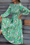 Printed High Waisted Long Sleeved Dress