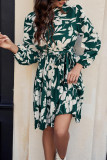 Round Neck Printed Long Sleeved Dress