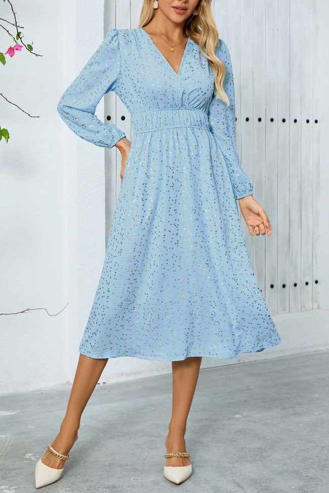 V-Neck High Waisted Long Sleeved Dress