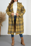 Lapel Hooded Checkered Long Sleeve Jacket