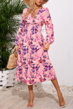 Printed High Waisted Long Sleeved Dress