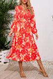 Printed High Waisted Long Sleeved Dress