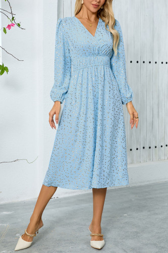 V-Neck High Waisted Long Sleeved Dress
