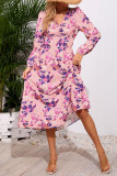 Printed High Waisted Long Sleeved Dress