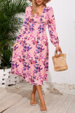 Printed High Waisted Long Sleeved Dress