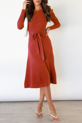High Waisted Bubble Long Sleeved Knitted Dress
