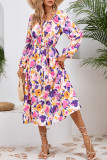 Flower Print Square Neck Long Sleeve Dress