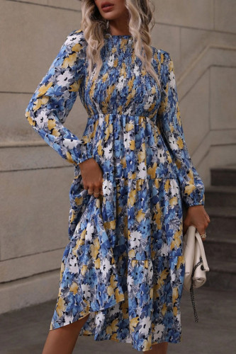 Printed High Waisted Long Sleeved Dress