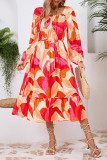Flower Print Square Neck Long Sleeve Dress