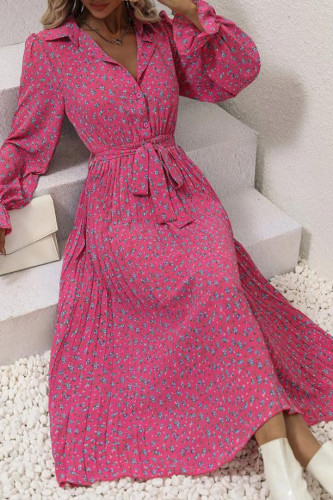 Strap Pleated Long Sleeved Shirt Dress