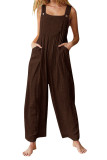 Solid Color Button Up Suspender Jumpsuit