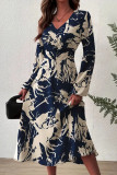 V-Neck Printed High Waisted Dress