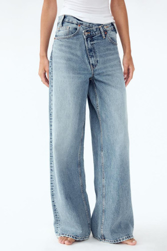 New High Waisted Straight Leg Denim Pants